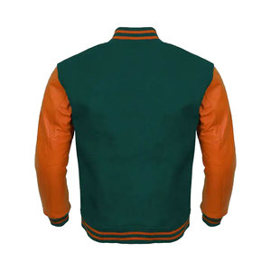 เสื้อแจ็คเก็ตเบสบอลสีเขียวส้ม  แบบ Letterman  ผ้าขนสัตว์ ระบายอากาศได้ดี  ผลิตตามสั่ง  เสื้อแจ็คเก็ต Varsity แบบ Letterman - Product Image 2