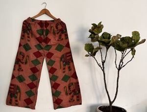 Pijama de algodón 100% para mujer, pantalones Palazzo transpirables con lavado a la piedra, ropa de dormir de moda para uso doméstico tejida para primavera y verano - Product Image 3
