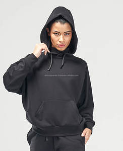 Sweat-shirts à capuche en coton en gros, logo personnalisé, streetwear surdimensionné, épaules tombantes, polaire décontracté, sweat-shirts en tricot uni pour femme - Product Image 1