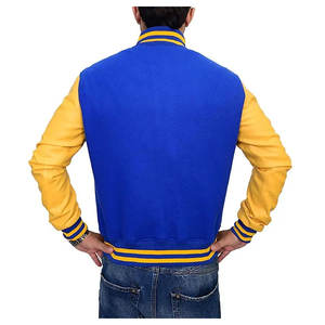 เสื้อแจ็คเก็ตเบสบอลแบบติดกระดุมสำหรับผู้ชาย แขนหนังปักลายเชนิลล์หนา พร้อมโลโก้แบบกำหนดเอง มีกระเป๋าด้านหน้า - Product Image 3