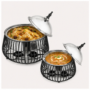 Luxury Arabic Design Stainless Steel Food Warmer Casserole with <b>Black</b> Wire Mesh Stand Hot Pot For Hotel Buffet Catering Server - Product Image 2