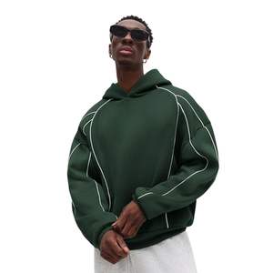 Nouveau design – Sweat à capuche unisexe en molleton à épaules tombantes, coupe oversize, qualité supérieure, 100 % coton épais, avec passepoil contrastant - Product Image 4