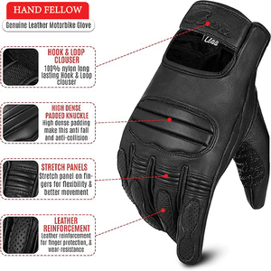 Gants de cyclisme en cuir Clara à doigts entiers, respirants, avec fermeture auto-agrippante, pour hommes, pour la conduite estivale - Product Image 4