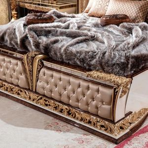 Juego de Dormitorio de Lujo Estilo Mandarín Oriental, Clásico, Tallado en Oro, Cama Tapizada con Mechones, Muebles de Estilo Europeo Real - Product Image 5