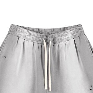 New Arrivals Custom Logo Mens Distressed Sweat Shorts Oversized Casual Streetwear Drawstring Cotton Gym Lounge Shorts <b>Light</b> Gray - Product Image 3