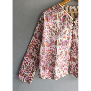Floral Quilted Cotton Jacket for Women Reversible Printed <b>Cardigan</b> Boho Casual Outerwear for <b>Spring</b> Summer gift for her - Product Image 2
