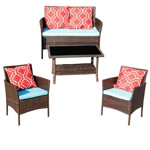 Juego de Sofás de Ratán para Exteriores de 4 Piezas, Color Marrón, con Cojines, Muebles de Jardín para Patio - Product Image 1