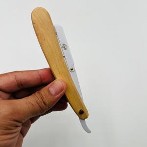 Light Brown Wooden Handle Professional Barber <b>Razor</b> With White HolderHair Instrument Sharp Blade Perfect Grip - Product Image 6