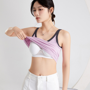 เสื้อกล้ามถักไหมพรมสีลาเวนเดอร์สำหรับผู้หญิงปี 2026 คอกว้าง ทรงมินิมอล สีพื้น ระบายอากาศได้ดี ความยาวสั้น ผสมผ้ายืดและผ้าฝ้าย - Product Image 5