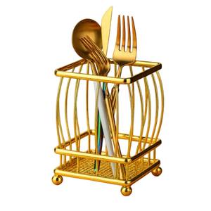 Porte-couverts de luxe en métal doré pour comptoir de cuisine, table à manger, accessoire de décoration intérieure, support de rangement pour cuillères, fourchettes et couteaux - Product Image 1