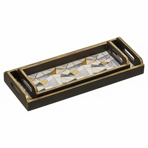 <b>Square</b> Shape High Quality Wooden Serving Trays With Handles For Breakfast in Bed Lunch Dinner Parties Retro Enamel Tea Tray - Product Image 3