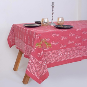Floral Print Dabu 100% Cotton Elegant Handmade Block Printed Traditional Heritage Rectangle Artisan Design <b>Table</b> <b>Cover</b> - Product Image 2