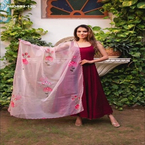 Ensemble Kurti-Pant Anarkali et Dupatta en Chinon, couleur éclatante, entièrement cousu, pour femme, au look élégant, à prix de gros. - Product Image 1