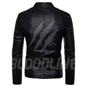 Bloodline Men's Burgundy PU <b>Leather</b> Moto <b>Jacket</b> Stand Collar Zipper Closure Slim Fit Autumn Wear - Product Image 2