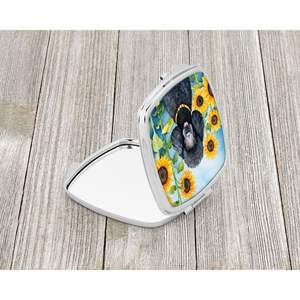 Caniche noir tournesols miroir de maquillage de voyage compact pliant cadeau de conception portable pour femmes et filles - Product Image 2