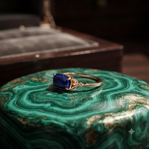 Bague de fiançailles vintage pour femme en argent 925 avec lapis-lazuli serti à griffes et accent en topaze blanche - Product Image 3