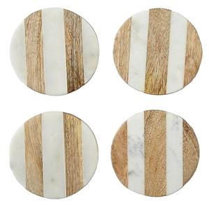Exclusive Acacia Wooden <b>Coaster</b> with Marble Look Stone Finish <b>Drink</b> Pad Set <b>for</b> Wedding Gifts, Dining Decor & Luxury Homes - Product Image 3