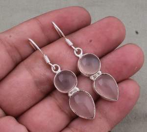 Boucles d'oreilles en argent sterling avec quartz rose, bijoux faits à la main avec pierres précieuses, boucles d'oreilles pendantes en cristal rose naturel, cadeau pour femme - Product Image 5