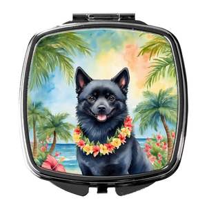 Espejo de maquillaje de viaje compacto Schipperke Luau, espejo decorativo de bolsillo plegable de mano para regalo de mujeres y niñas - Product Image 1