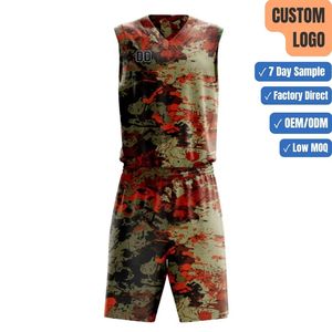 High Quality Custom Team Wear Basketball Uniform Camo Print Sleeveless Jersey Elastic Waist <b>Shorts</b> Set Summer Outdoor Sportswear - Product Image 1