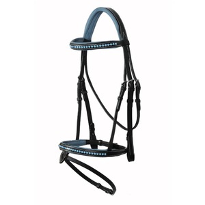 Brida de cuero azul cristal de una sola fila con riendas y diseño anatómico acolchado, brida inglesa para caballo, proveedor mayorista - Product Image 1