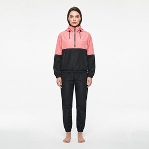 Custom Logo Women's Regular Fit <b>Nylon</b> Hooded Quarter Zip Color Block Sports Tracksuit Matching Athletic <b>Pants</b> Set - Product Image 5