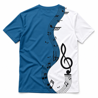 T-shirt personnalisé pour homme avec imprimé notes de musique, bleu et blanc, col rond, manches courtes, tee-shirt graphique, vente en gros, marque privée