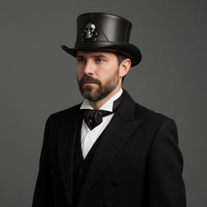 หมวกหนังแท้ประดับตราหัวกะโหลกและกระดูกทำมือ - ออกแบบสำหรับงานเทศกาลและปาร์ตี้ - Product Image 3