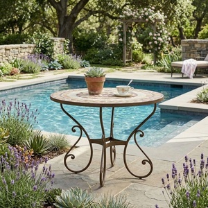 Mesa de Centro de Hierro Forjado Europeo de Lujo, Hecha a Mano, Resistente a la Intemperie, para 4 Personas, No Plegable, con Elementos de Madera Sólida para Jardín - Product Image 4