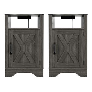 Farmhouse-Style Rustic Wooden Nightstand <b>Tall</b> Bedside <b>Table</b> with Electrical Outlets and Charging Station 2 Sets - Product Image 1
