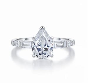 2 Carat Pear Moissanite Wedding Engagement <b>Ring</b> Sterling Silver Rhodium Plated Luxury Gemstone Jewelry - Product Image 1