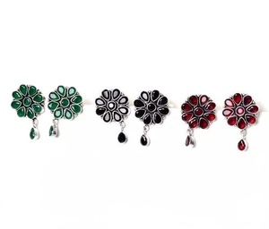 Wholesale Supplier Bohemian Oxidized <b>Silver</b> Turquoise Gemstone Bezel Setting <b>Earrings</b> for Women Bulk Supplier | Direct Factory - Product Image 1