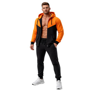 Conjunto Deportivo para Hombre en Naranja y Negro, Sudadera con Cierre y Pantalones Jogger, Corte Ajustado, Ropa Deportiva Informal para Gimnasio, Entrenamiento y Running - Product Image 2