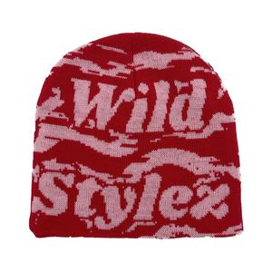 NEPEN Jacquard Knit Beanie Hat Unisex Punk Style Letter Pattern 100% Polyester Flock Print Adjustable <b>Winter</b> <b>Cap</b> for Adults - Product Image 2