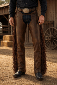 FAZMAX Chaps Vaqueros de Cuero Genuino para Hombre, de Talle Alto y Ajuste Regular con Flecos y Cierre de Hebilla para Montar, Empaque Personalizado - Product Image 2