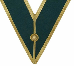 Custom Green V-Neck Masonic <b>Collar</b> Gold Trim Classical Design Sew-On Badge Garment - Product Image 6
