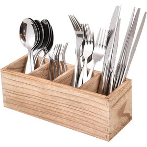 Wooden <b>Kitchen</b> Utensil Holder Large Wooden Utensil Organizer for Counter Acacia Wood Container <b>Caddy</b> Silverware Holder - Product Image 5