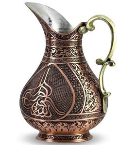 Carafe à eau traditionnelle en cuivre martelé avec poignée en laiton – Pichet à boissons haut de gamme pour restaurants, hôtels et services de traiteur – Vaisselle de table - Product Image 4