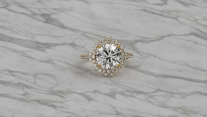 <b>Vintage</b> Halo 18K 14K <b>Gold</b> Plated <b>Vintage</b> Round Brilliant Cut Lab Diamond Engagement Solitaire <b>Ring</b> Pave Round Diamond Shank <b>Ring</b> - Product Image 4