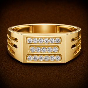Anillo de Boda para Hombre con Tres Hileras de Diamantes Redondos Cultivados en Laboratorio, Oro Sólido de 18K/14K, Anillo de Compromiso, Joyería Fina, Proveedor Mayorista - Product Image 1