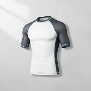 เสื้อแรชการ์ดแขนสั้นผู้ชาย สีขาว เทา น้ำเงิน แห้งเร็ว ไร้ตะเข็บ เหมาะสำหรับการฝึกซ้อม - Product Image 4