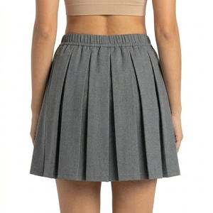 Jupe de golf plissée grise pour femme avec short intégré, taille élastique, couleur unie, tissu tissé, style décontracté et sportif - Product Image 3