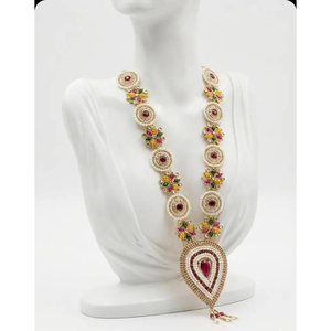 มาลาไข่มุกลายดอกไม้ทำด้วยมือพร้อมจี้ทับทิมสีแดงสำหรับงานแต่งงานพูจาและเทพเจ้า - Product Image 2