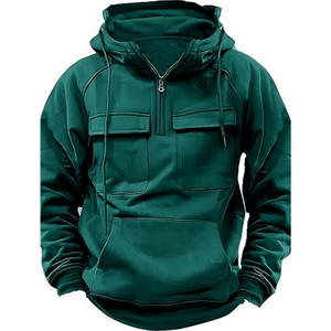 Sudadera con Capucha y Cierre de Cremallera para Hombre, Color Azul Marino Sólido, Algodón French Terry, Estilo Casual con Bolsillos, Corte Regular, para Otoño - Product Image 4