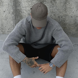 Pull en tricot premium pour homme, 12GG, 100% coton, épaisseur standard, anti-boulochage, respirant, séchage rapide, motif lettres, décontracté - Product Image 3