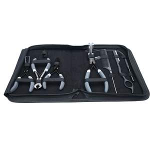 Kit complet d'outils pour extensions capillaires noir avec pince à micro-perles, pince à sertir, rasoir à cheveux et outil de séparation à boucle de doigt - Product Image 1