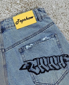 <b>Men</b> Summer Mid Waist Embossed Logo 3/4 Length <b>Bermuda</b> Denim <b>Shorts</b> Breathable Windproof Streetwear Vintage Hip Hop - Product Image 2