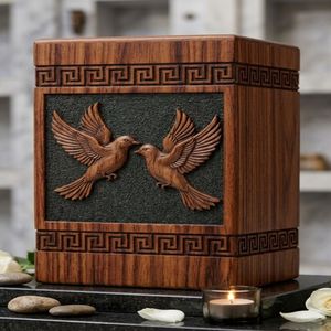Natural Wood Cremation Urn Carved Birds Design <b>Memorial</b> <b>Keepsake</b> <b>Box</b> for Adult Burial Home Shrine Decorative - Product Image 2