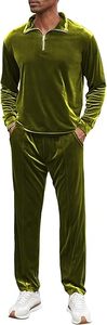 Ensemble de survêtement pour homme en velours, 2 pièces, avec haut à col zippé et pantalon élastique, tenue décontractée d'automne - Product Image 2