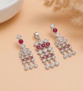 New Arrival <b>Ruby</b> Gemstone Pendant Set 22K Yellow Gold Plated Wedding Jewelry <b>Ruby</b> <b>Necklace</b> Earrings Gift for Women - Product Image 1
